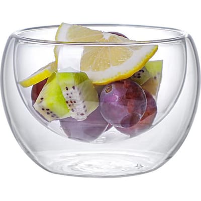 Bol en Verre à Double Paroi Résistant à la Chaleur Bol à Salade de Fruits Espace Cuisine Articles en Verre Bol à Salade de Fruits Grande Capacité 300 ml Transparent