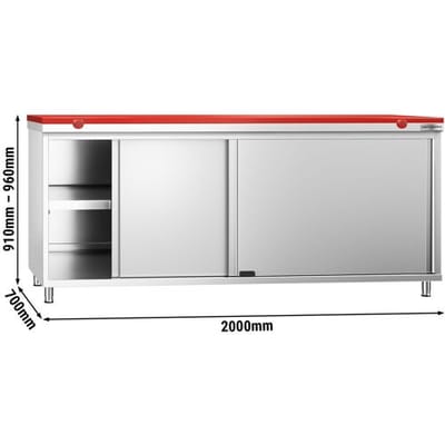 GGM Gastro Edelstahl Arbeitsschrank PREMIUM - 2000x700mm - mit Schiebetür - inkl. Schneideplatte Rot