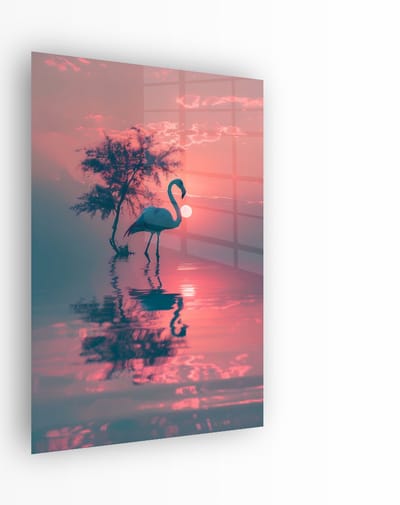 Indoorart - Glasschilderij Flamingo Weerspiegeling 40x60 CM - Afbeelding op plexiglas - Inclusief montagemateriaal