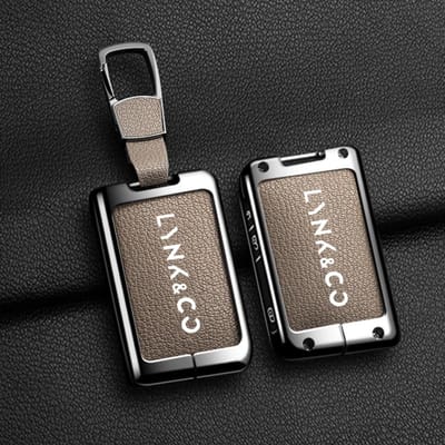 Alliage de Zinc Cuir Étui Porte-Clés de Voiture Coque Protecteur Support Sac Ensemble Pour Lynk Co 05 09 01 06 Télécommande Intelligente Accessoires Auto gray