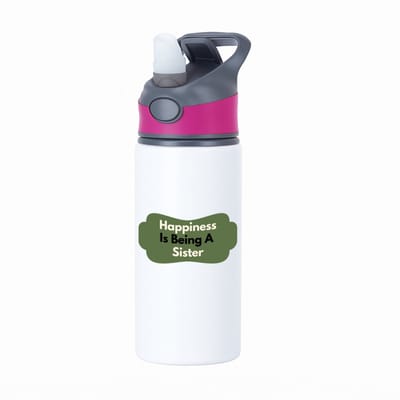 Hacebo® - happiness is being a sister waterfles met rietje roze - Zus - de liefste zus - verjaardag - cadeautje voor zus - zus artikelen - kado - geschenk - water fles - 650ML