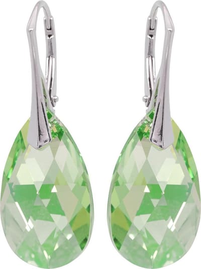 DBD - Zilveren Oorbellen - Druppel - Swarovski Kristal Elements - Licht Groen - 22MM - Anti Allergisch