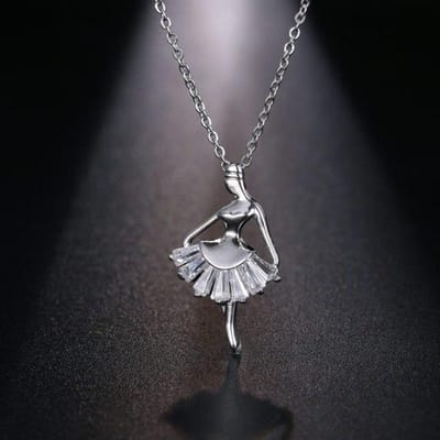 Collier pendentif ballerine tendance pour femme, collier ras du cou en zircone cubique, couleur or et argent, collier danseuse de ballet argenté