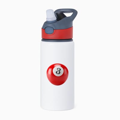 Hacebo® - Biljarten waterfles met rietje rood - Biljart - Biljarters - Snooker - poolen - nummer 3 - biljartbal - water fles - 650ML