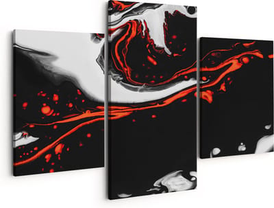 Artaza Canvas Schilderij Drieluik Abstracte Kunst - Zwart en Wit met Rood - 150x120 - Groot - Foto Op Canvas - Canvas Print