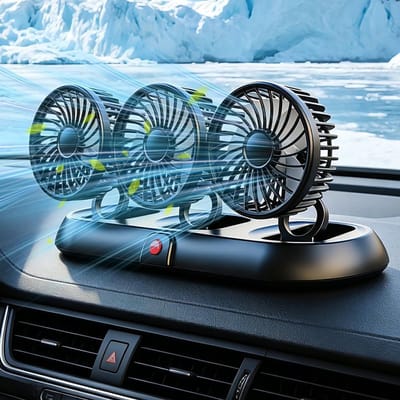Autoventilator - Draagbare 5V Auto Ventilator - 3 Koppen - 2 Snelheidsstanden - Geschikt voor Auto, Camper, Boot, Motorhome en Kantoor - Zwart - Krachtige Luchtcirculatie