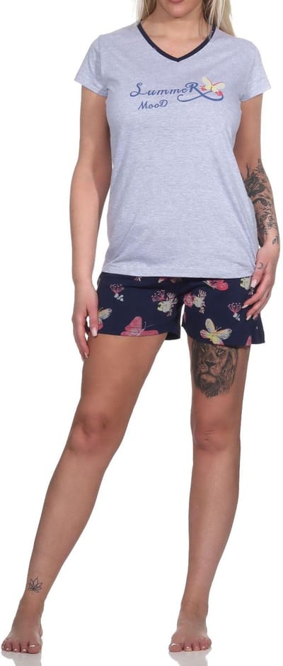 Geweldige dames shorty pyjama met korte mouwen en vlindermotief - ook in overmaten