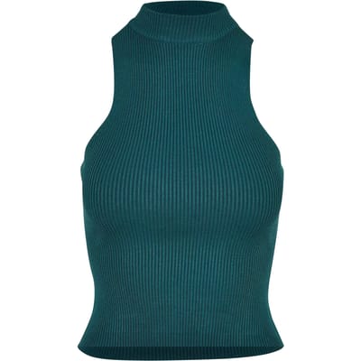 Urban Classics - Short Rib Knit Turtleneck Mouwloze top - XS - Groen