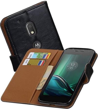 Zakelijke Book Case Telefoonhoesje Geschikt voor de Motorola Moto G4 Play - Portemonnee Hoesje - Pasjeshouder Wallet Case - Zwart