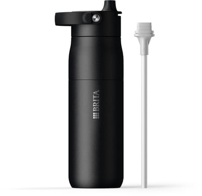 BRITA LARQ Essential drinkfles met rietje - Zwart - 680ml - RVS waterfles, dubbelwandige isolatiefles (24 uur koud), met afneembaar soft-touch handvat, vaatwasmachinebestendig