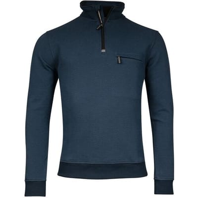 Baileys Trui Uni Color High Low Texture Sweat Half Zip Interlock Deep Denim Blue / male