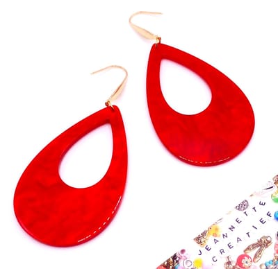 Jeannette-Creatief® - Resin - Druppel Groot - Oorbellen Rode Druppels - Grote Oorbellen - Rode Oorbellen - Oorhangers - Oorbellen Dames - Oorbellen Rood - Resin Oorbellen - Rode Resin Oorhangers - Modesieraden - Valentijn - Moederdag