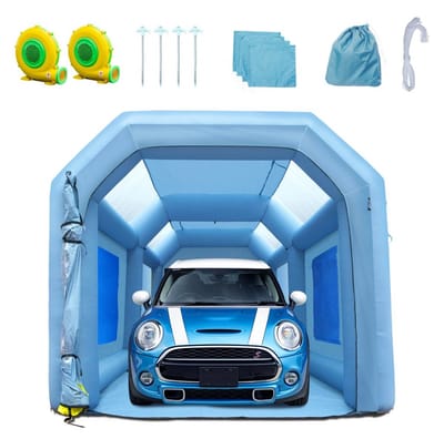 Opblaasbare Spuitcabine - Spuittent Auto - Afmeting 5 x 2,2 x 2,1 m - Met Blowers 480W + 750W - 210D Oxford-Stof - Draagbaar - Blauw