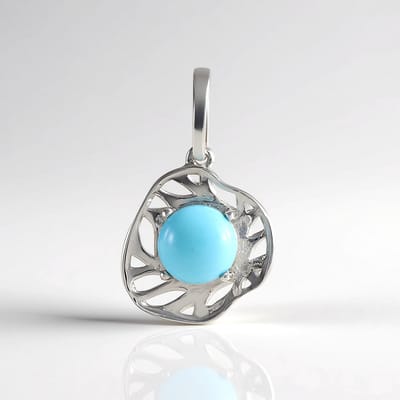 Cavill - Zilveren Hanger met Sleeping Beauty Turkoois 0,9 ct - 925 Sterling Zilver Gerhodineerd - Ronde Cabochon 6 mm - Modern Design - Blauw Sieraad