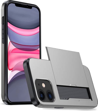 Hoesje Geschikt voor iPhone 11 Hoesje Case Pashouder Hard Cover - Hoes Geschikt voor iPhone 11 Hoesje Met Kaarthouder - Grijs