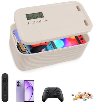 KZQ Telefoonkluis met timer - 2-in-1 slim slot - Kluis met digitale timer - Geschikt voor het opbergen van elektronica, snacks en medicijnen - 24 x 13 x 10 cm - Wit