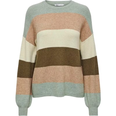 Only Trui Onlatia L/s Stripe Pullover Knt Noo 15220044 Hedge Green/w. Toasted Dames Maat - S