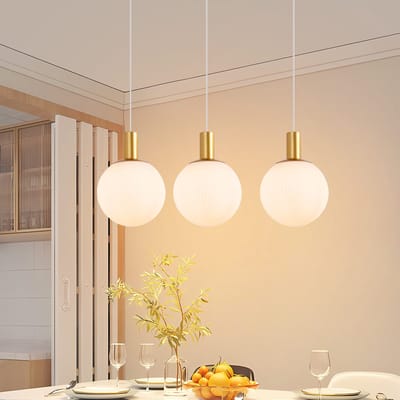 NETTLIFE Hanglamp Glas - 3-Lichts - E27 Fitting - Wit Goud - rond - Modern - Eettafellamp Hangend - In hoogte verstelbaar 150cm - voor Eetkamer | Keuken | Woonkamer | Hal-excl. lichtbron