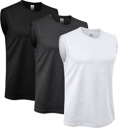 MEETYOO 3 Artikelen Sport singlet voor heren - Tanktop hemd - Zwart - Herenkleding - Mouwloze t-shirts - Sportkleding-Zwart+Wit+Donkergrijs-S