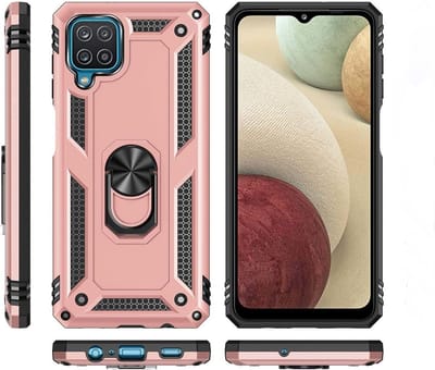 Hoesje Geschikt Voor Samsung Galaxy A12 5G Hoesje Armor Anti-shock Backcover Rose Goud - Galaxy A12 5G - A12 5G Backcover kickstand Ring houder cover TPU backcover oTronica