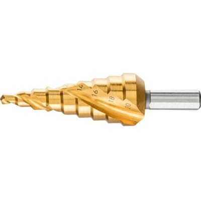 Getrapte boor HSS 9 boortrappen Ø 4-20 mm drievlaks-schacht-Ø 8 mm HICOAT-coating
