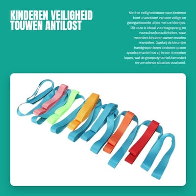 Dailygoods- Veiligheidstouw met Kleurrijke Handgrepen - Kinderen Touw - Antilost Lijn - Harnassen Riemen - Buitenactiviteiten - Veiligheid van Kinderen - Wandeltouw
