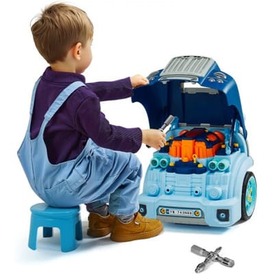 VEVOR 60-delige autoreparatieset voor kinderen met afneembare onderdelen, licht en geluid, stuur en claxon, werkplaatsset voor peuters vanaf 3 jaar, blauw