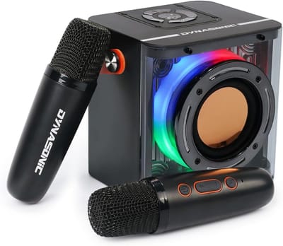 Karaoke Set - Muziek Spelen - Kinderfeestjes Thuis - Draadloze Microfoons - 20x20x30 cm - Zwart
