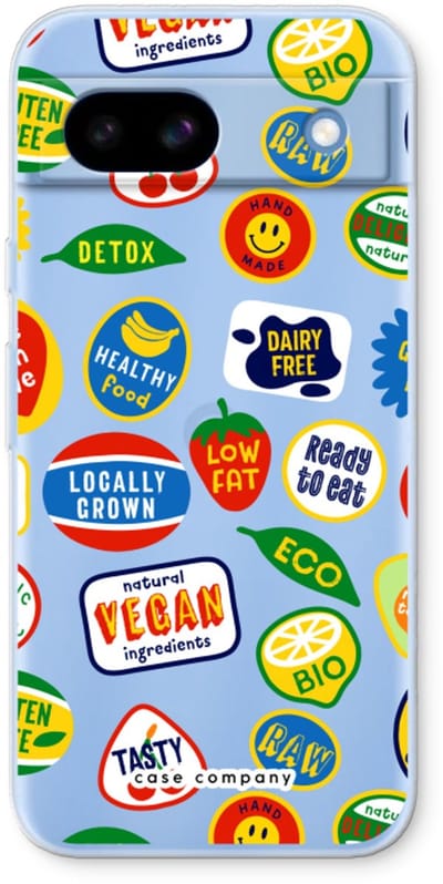 Case Company® - Hoesje geschikt voor Google Pixel 8a hoesje - Fruitsticker - Soft Cover Telefoonhoesje - Bescherming aan alle Kanten en Schermrand