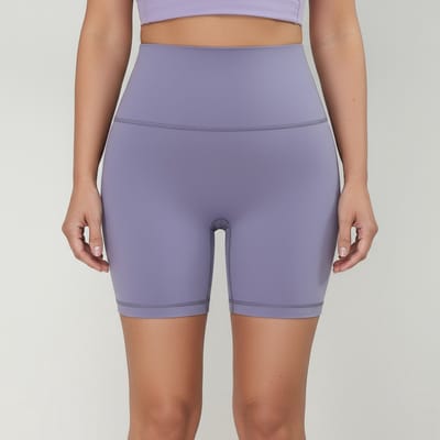 Dames zomer yogashort-hoog taille-elastisch-heupvormend-huidvriendelijk fitnesskleding——Lichtblauwpaars, S