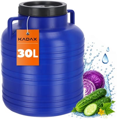 KADAX Plastic vat, brede hals, vat van HDPE-kunststof met deksel, dekselvat, multifunctioneel kunststof vat, universeel vat, watervat (30 l, 1 stuk)