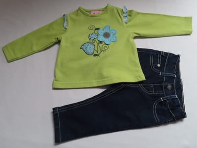 Ensemble - Meisje - Groen + jeans blauw - 6 maand 68
