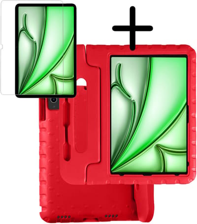 Hoesje Geschikt voor Apple iPad Air M3/M4 (2025/2026) - 13 inch - Met Screenprotector - Kinderhoes Shockproof Bumper - Kidsproof Case - Tablet Hoes - Kinder Hoes Cover - Rood