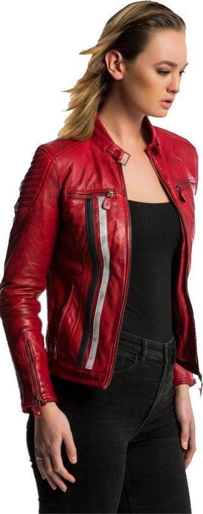 Urban 5884® - Tina - Dames Jas – Lams Leer – Uitneembare Protectie – Motorjas -  Rood – Maat  XS