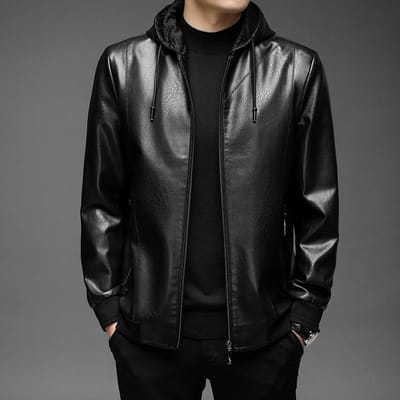 Leren Jas Heren Herfst en Winter Nieuwe Herenmode Capuchon Zachte Leren Jas Jas Heren Casual Losse Leren Jas 2XL black