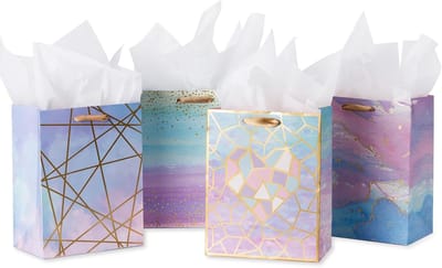Kleurrijke Marmeren Model Tissue Papier Cadeau Tassen voor Winkelen - Feest - Huwelijk - 4 Pakketten - 18 x 23 x 10cm