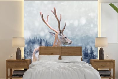 Behang - Fotobehang Winter - Hert - Dieren - Breedte 280 cm x hoogte 280 cm