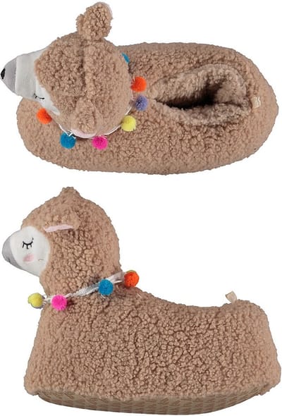 Dames dieren pantoffels/sloffen alpaca - taupe - maat 37-38