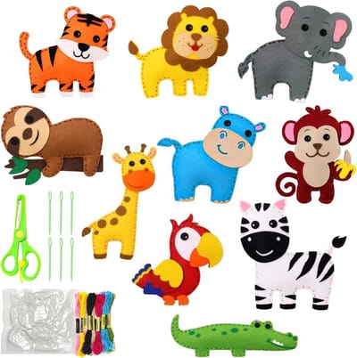 Dailygoods - Naaiset voor kinderen, doe-het-zelf dierenvormen, vilt, naaiset voor kinderen vanaf 6 jaar, dierennaaiset, vilt, bosdieren, knutselset voor kinderen, doe-het-zelf kunst, handwerk voor knuffeldieren,