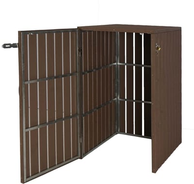 XL 1/2 WPC afvalbakdeksel MCW-J28, afvalbakdoos, metaal-houtlook, uittrekbaar ~ bruin