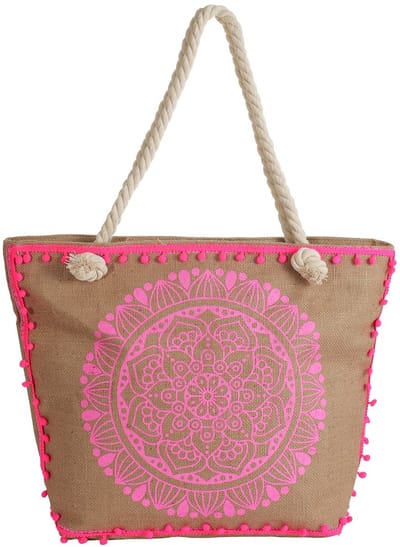 Ultiluxe® Strandtas met Mandala - Schoudertas voor Dames - Grote Shopper - 50 x 38 x 16 cm - Damestas - Roze/beige
