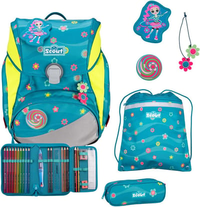 Scout Schooltas Alpha Set 4-delig Little Flowers Petrol