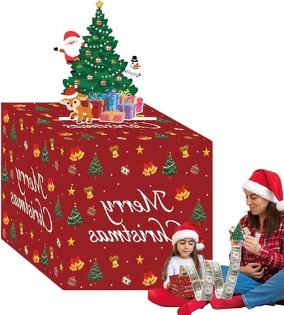 Kerst Geldopberger - Spaarpot Cadeau - Cadeau Geven - Met Uittrekbare Kaart - 30 Portemonnees - Rood