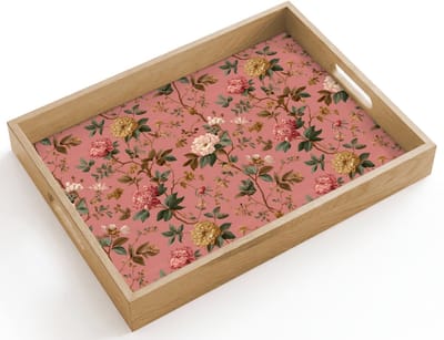 Dienblad hout 40x30 cm - Schootdienblad - Klassiek - Botanisch - Roze - Borrelplank rechthoek - Plateau dienbladen