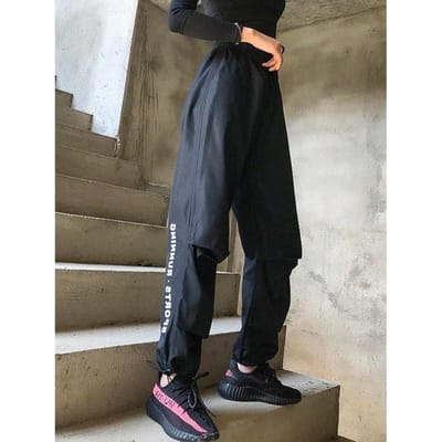 Sneldrogende Gym Broek Hardlopen Yoga Werkkleding Broek Lente en Zomer Nieuwe Stijl Benen Strikken Voeten Strikken Joggingbroek voor Dames XXL black