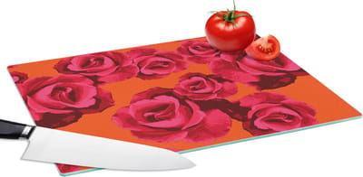Glazen Snijplank - 39x28 - Rozen - Oranje - Patroon - Snijplanken Glas
