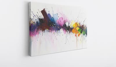 Saammp Canvas Schilderij - Kleurrijk - Chaotische verfspatten - Abstract - 30x20 - Foto op canvas - Wanddecoratie - Muurdecoratie Woonkamer - Slaapkamer decoratie - Canvas Print