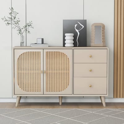 Dressoir - 120x40x80 cm - Kast met Deuren en Laden - Grote Opbergruimte - Spaanplaat - Offwhite