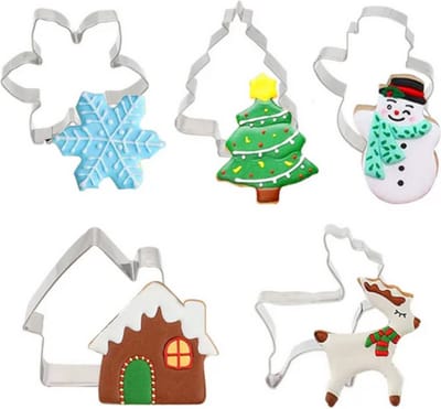 Kerst Uitsteekvormpjes set - Sneeuwpop, Kerstboom, Rendier, Huisje & Kerstster - 5 RVS Cookie Cutters voor Kerstkoekjes bakken