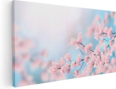 Artaza Canvas Schilderij Bloesem - 40x20 cm - Klein - Wanddecoratie Bloemen - Muurdecoratie Kersenbloesem - Schilderijen Op Canvas Roze